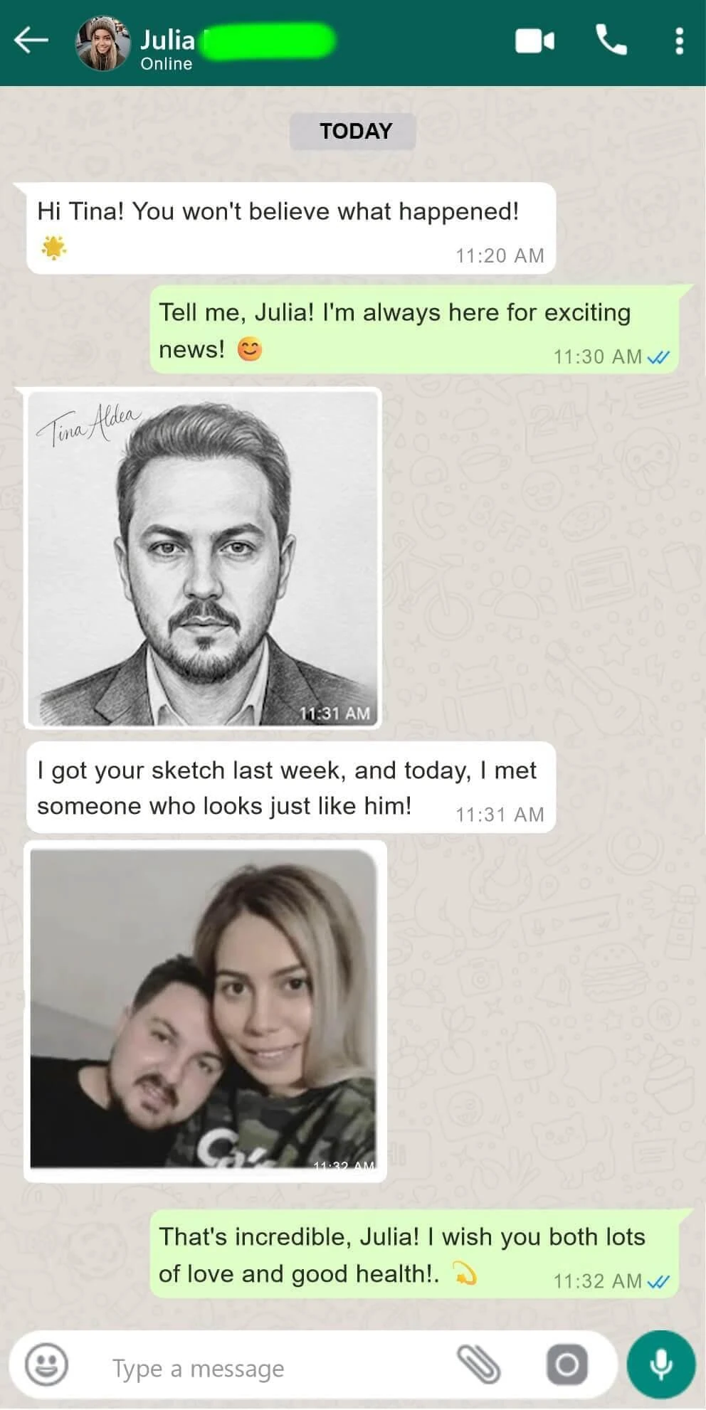 Supplied promotional conversation labelled Julia; unverified example