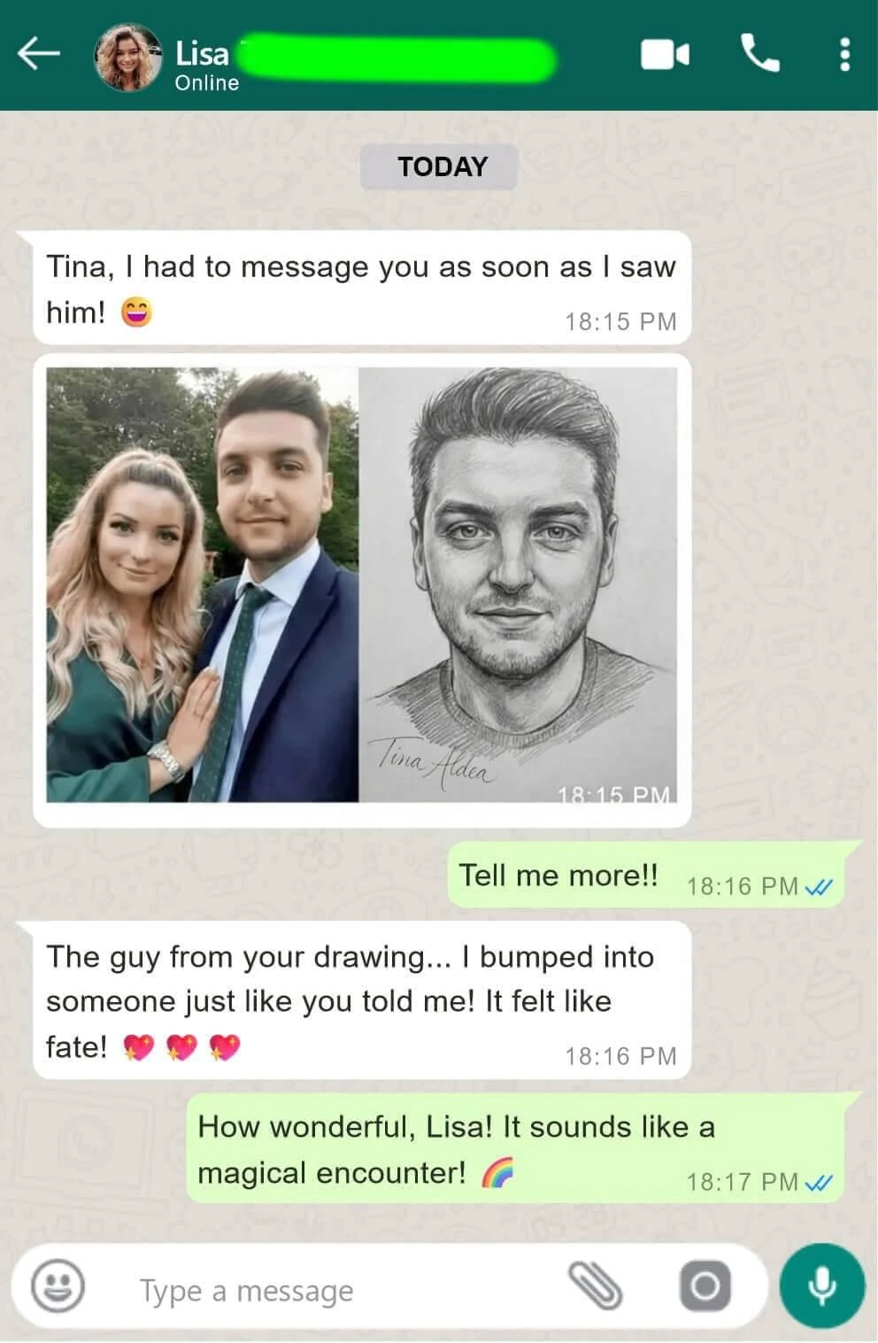 Supplied promotional conversation labelled Lisa; unverified example